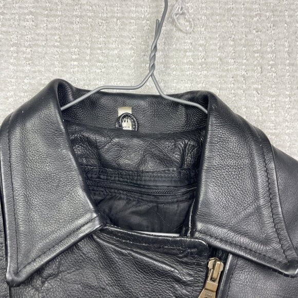 Bullmaster Leather Motorcycle Belted Biker Jacket Café Racer Black Women Sz M - Picture 6 of 16
